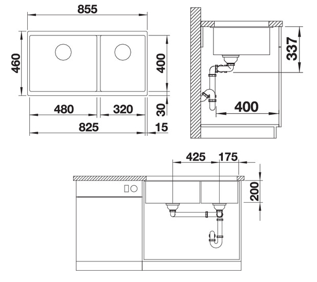 Схема встраивания Blanco SUBLINE 480/320-U