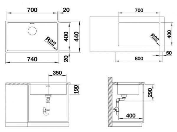 Схема встраивания Blanco Andano 700-U