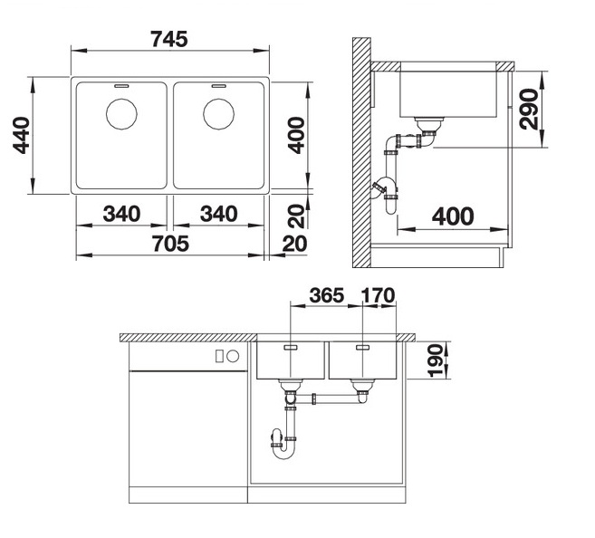 Схема встраивания Blanco ANDANO 340/340-U