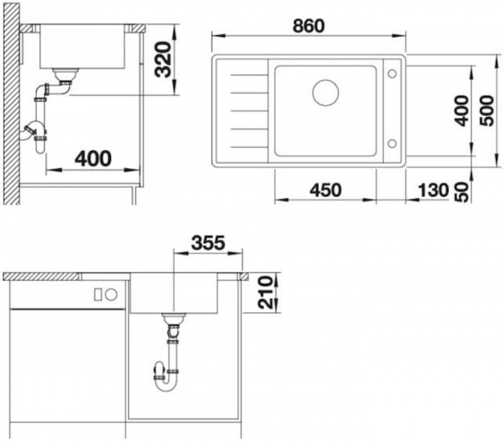 Схема встраивания Blanco ANDANO XL 6 S-IF Compact чаша слева