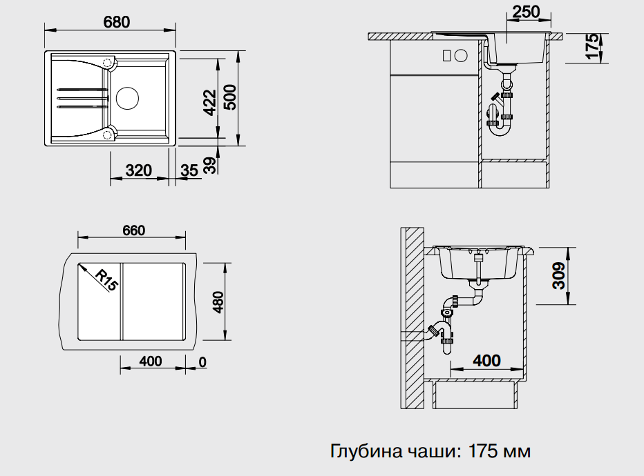 Схема встраивания Blanco Enos 40S