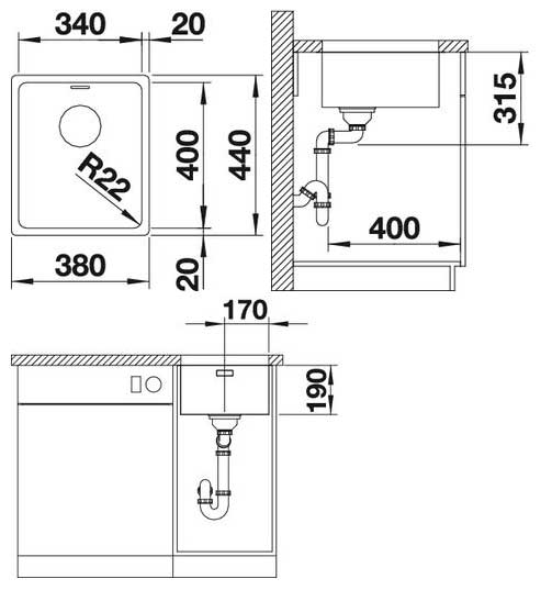 Схема встраивания Blanco Andano 340-U