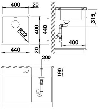 Схема встраивания Blanco Andano 400-U