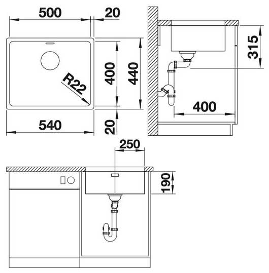 Схема встраивания Blanco Andano 500-U