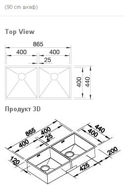 Схема встраивания Blanco Zerox 400/400-U